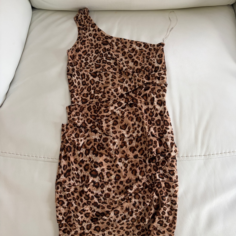 Love Culture Brown Leopard One-Shoulder Dress